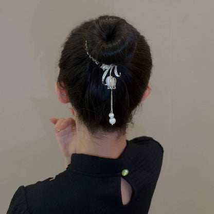Embellished Hair Barrette With Pearl Tassels
