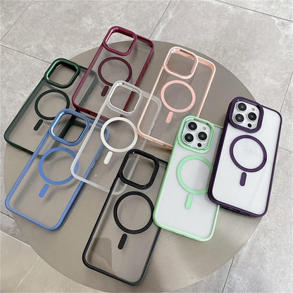 Acrylic Matte Rubberized Border Wireless Charging Magnetic Case for iPhones
