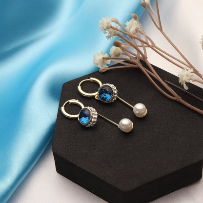 Blue Sapphire Pearl Drop Earrings