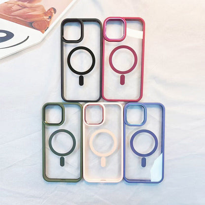 Acrylic Matte Rubberized Border Wireless Charging Magnetic Case for iPhones