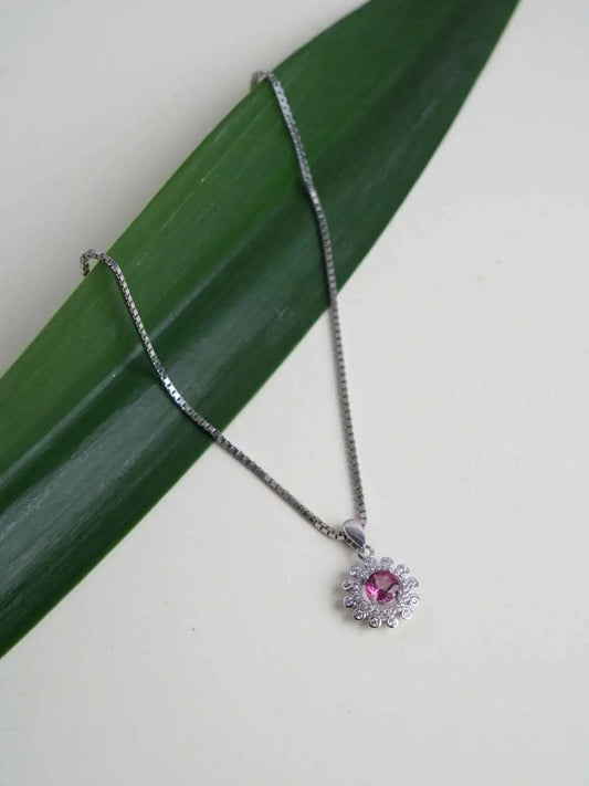 Silver Diamond Purple Stone Chain Pendant