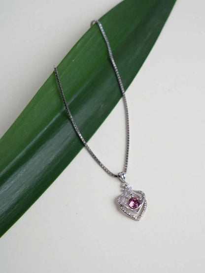 Silver Diamond Leaf Purple Stone Chain Pendant