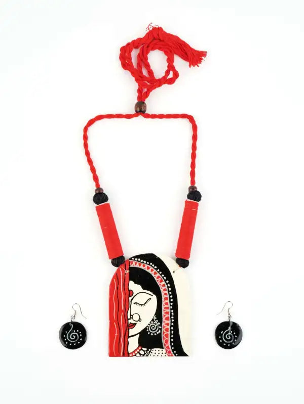 Girl Ceramic Handmade Nacklace With Earrings
