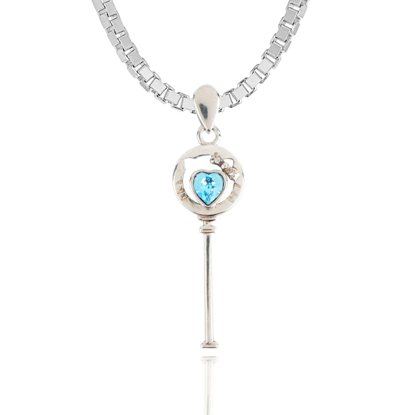 Silver Heart key Sky blue Stone Chain Pendant