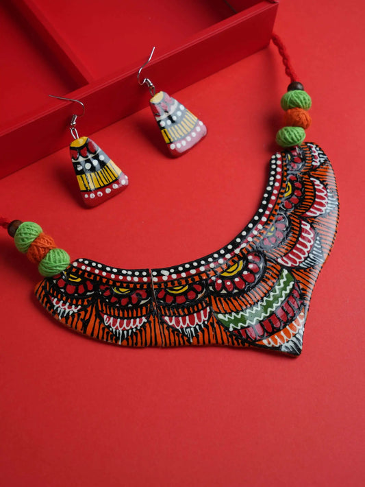Ceramic Multicolour Handmade Nacklace With Earrings