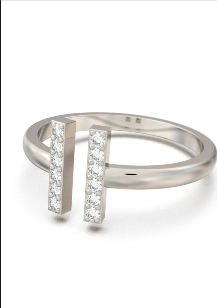 Double T Parallel Bar Minimalist Silver Ring