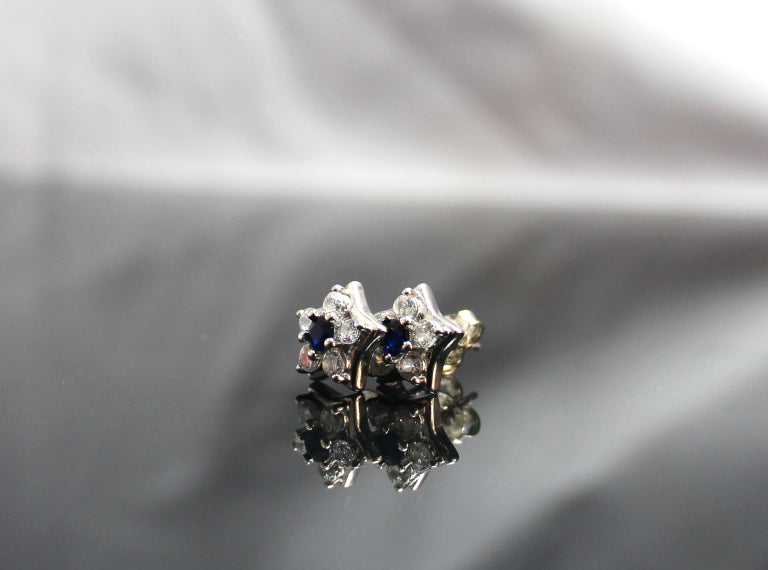 Silver Diamond Deep Sea Blue Earrings