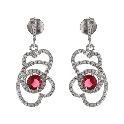 Silver Red Stone Earrings