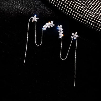 Flower Tassel Fringe Threader Earrings